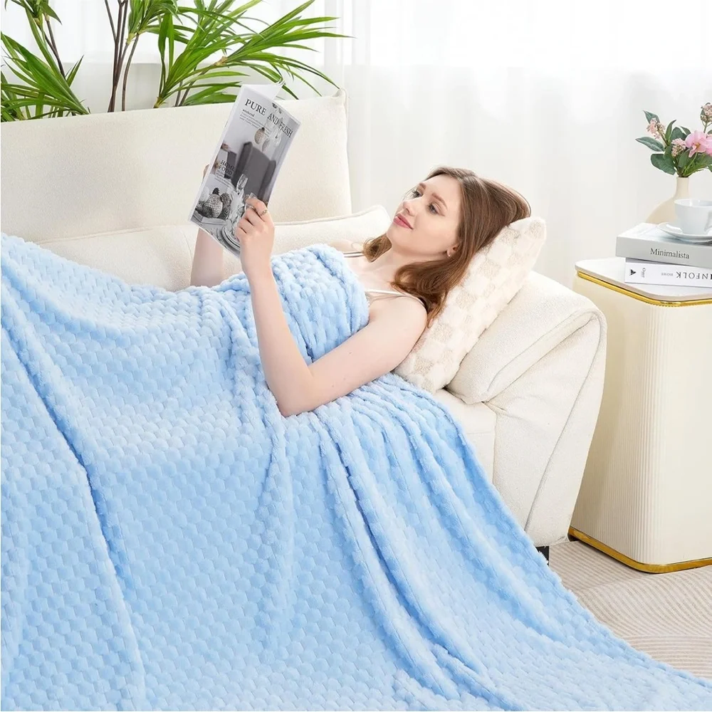 Plush Light Blue Textured Twin Blanket
